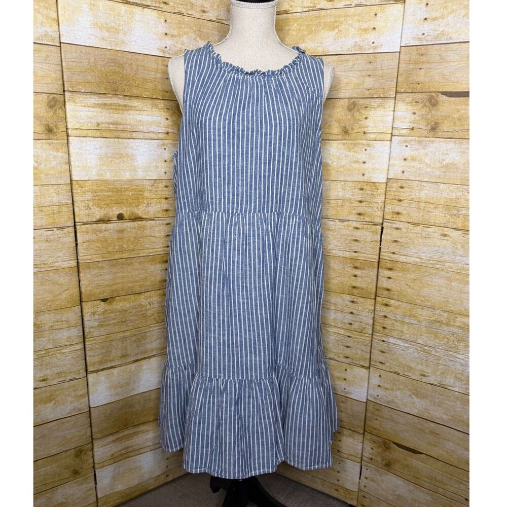 BEACHLUNCHLOUNGE LINEN BLEND STRIPED COASTAL CASUAL SUMMER SUMMER RESORT DRESS